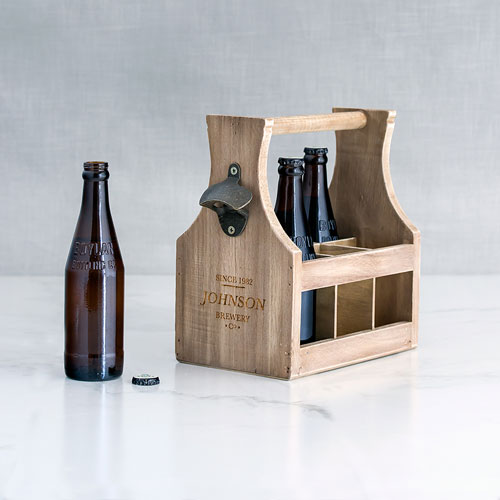 Wood Bottle Caddy With Opener - Brewery Co. Etching | Print Canada Store