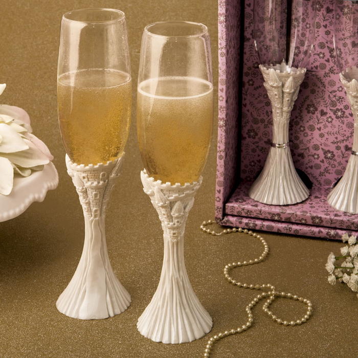 Fairytale Castle Wedding Toasting Glasses flute Custom cinderella 