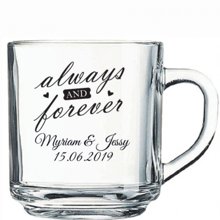 Clear Glass Coffee Mugs - Personalized - Forever Wedding Favors